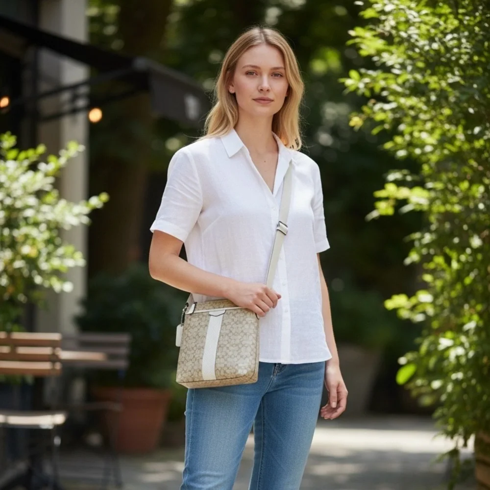 Coach Cream Signature Crossbody Snake Embossed Leather Bag